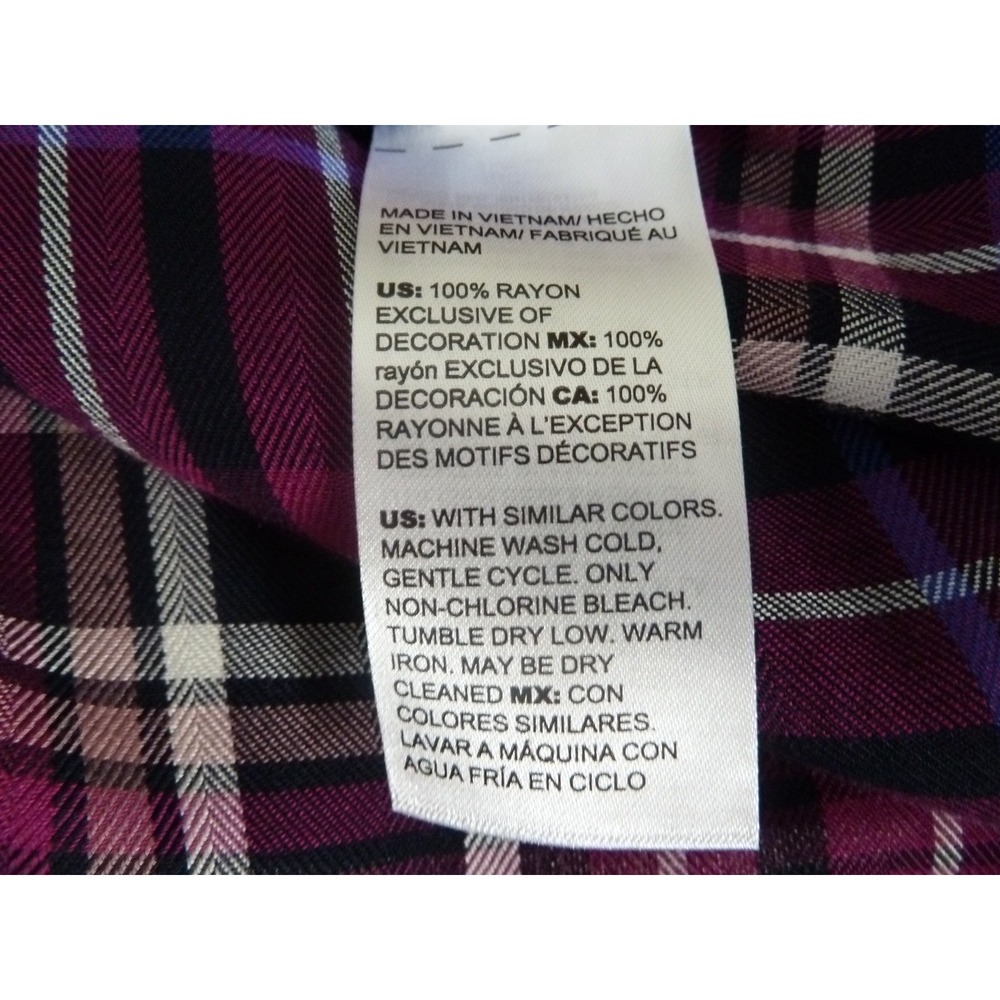 NWT CHICO'S Sz 1=8/10, Med. Ruffle Purple Plaid Blouse Country Cottage Western - Picture 6 of 6